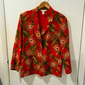 Vintage J.G Hook Petite 100% Silk Blazer / Red Floral Leaf Print